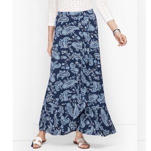 NWOT Talbots Blue Paisley Cascading Wrap Skirt Size Medium